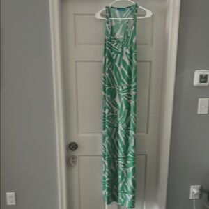 Green Leaf Print Maxi Dress